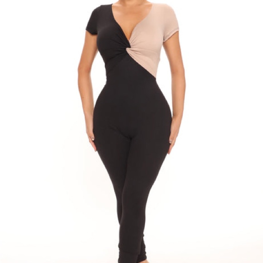 Two-Tone Black and Tan Jumpsuit